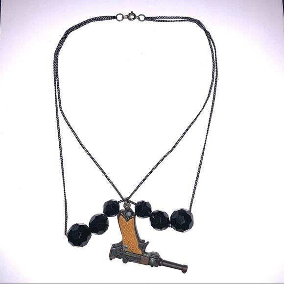 Pistol Necklace with Peter Pan Collar Bib Statement Vintage Steampunk Jewelry - Picture 1 of 3